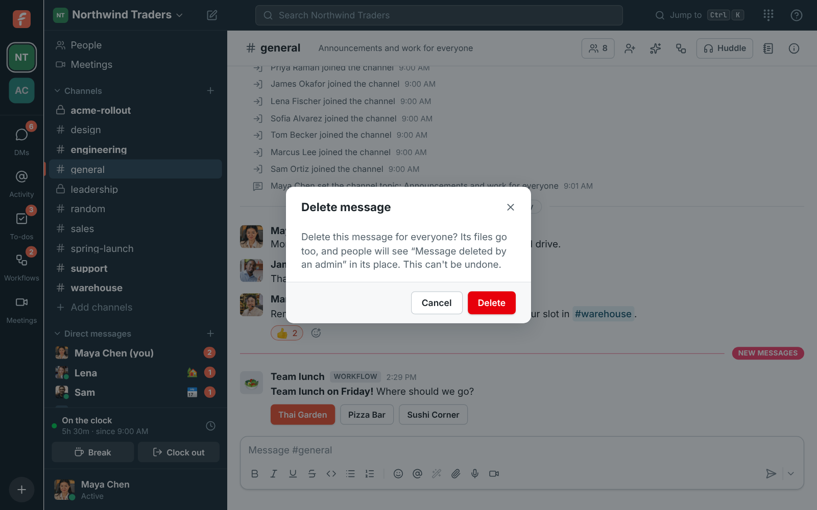 Delete message: delete this message for everyone, its files go too