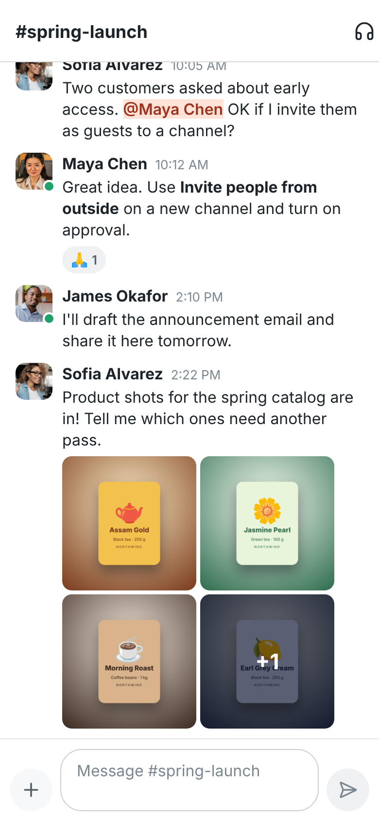 Sofia’s message with five product shots as a gallery on the phone