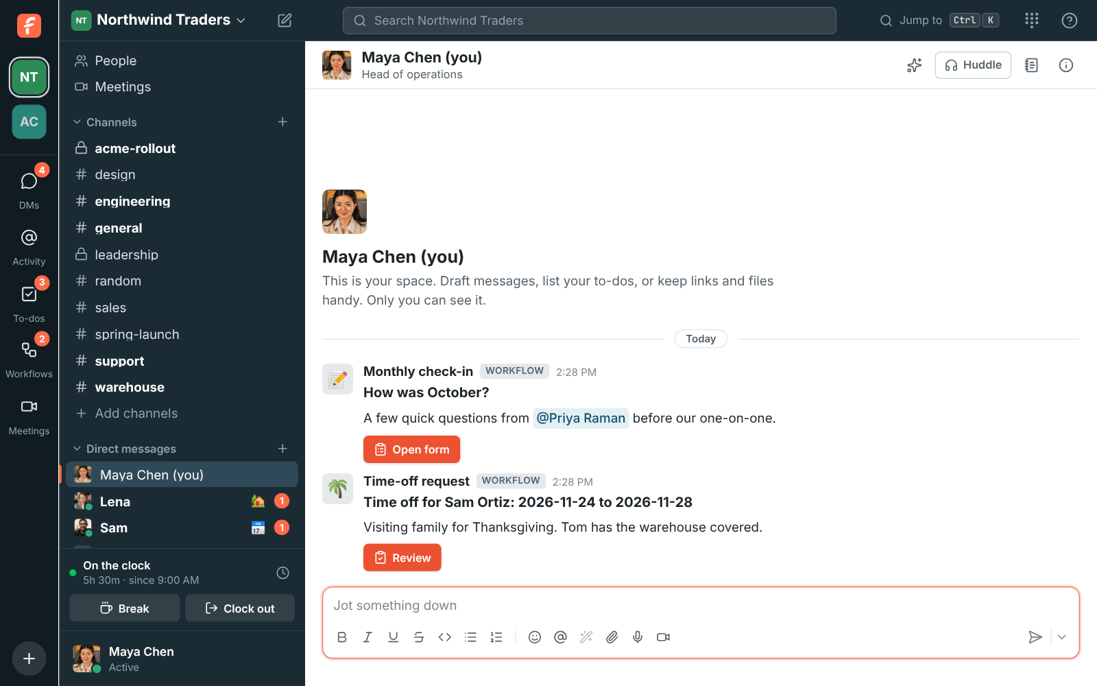 The direct message a workflow sends with an Open form button